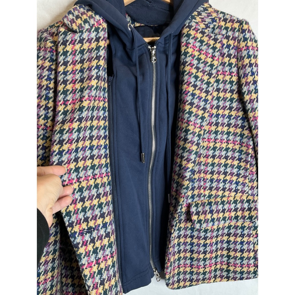 NEW Central Park West Wool Blazer Colorful Houndstooth Dickie Hoodie Preppy M - Picture 6 of 12